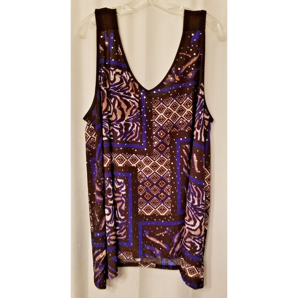 Women's Top Sparkle Geometric BOHO Silver Dot Accents Lavish Sleeveless Size 3X